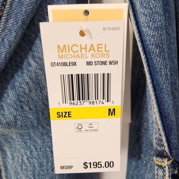 NWT Michael Kors Blue Denim Belted Jacket with Pockets in Stone Wash - Picture 4 of 4